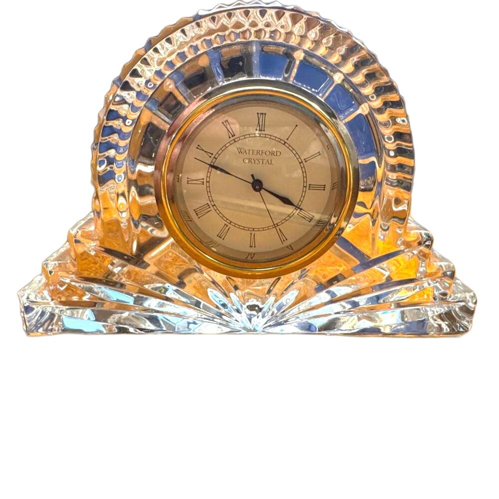 Waterford-Crystal Mantel Clock (battery) Cut Crystal Gold and Silver